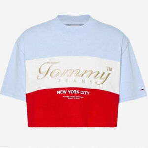 NWT Tommy Hilfiger Vintage Tommy Jeans Cropped Short Sleeve Tee Shirt XS